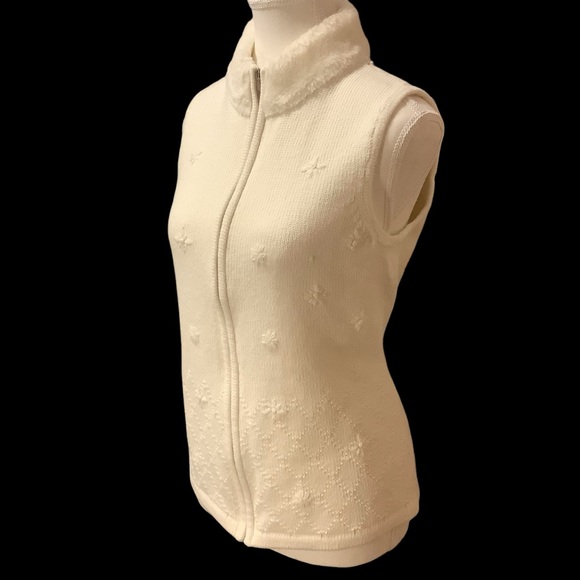 NORTHERN REFLECTIONS WHITE KNIT ZIP UP COTTON BLEND SWEATER VEST/ Size M - Picture 2 of 10